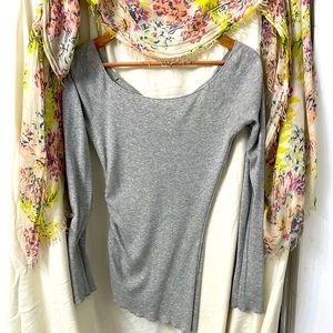 Gray off shoulder long sleeve Express Tee
